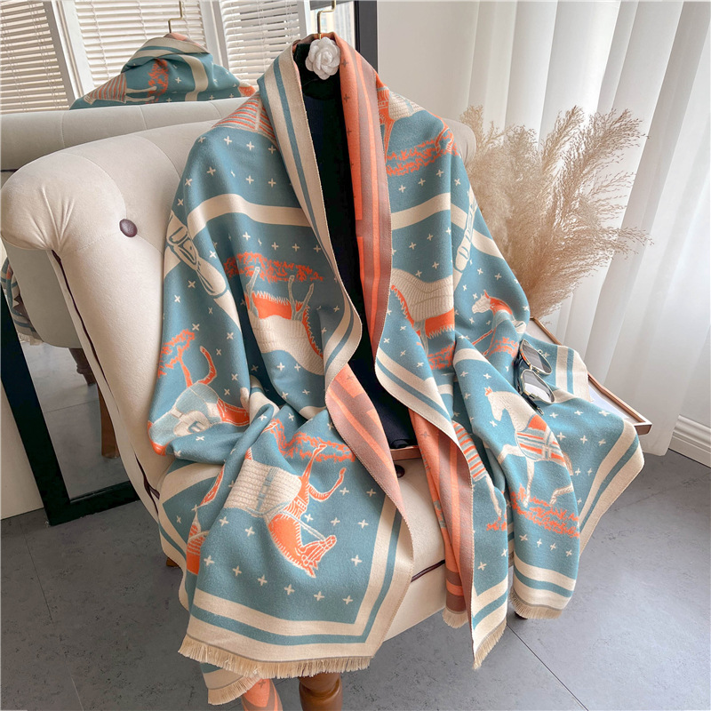 Luxury Horse Print Thick Cashm - Cashmere Throw Blanket 评论和价格